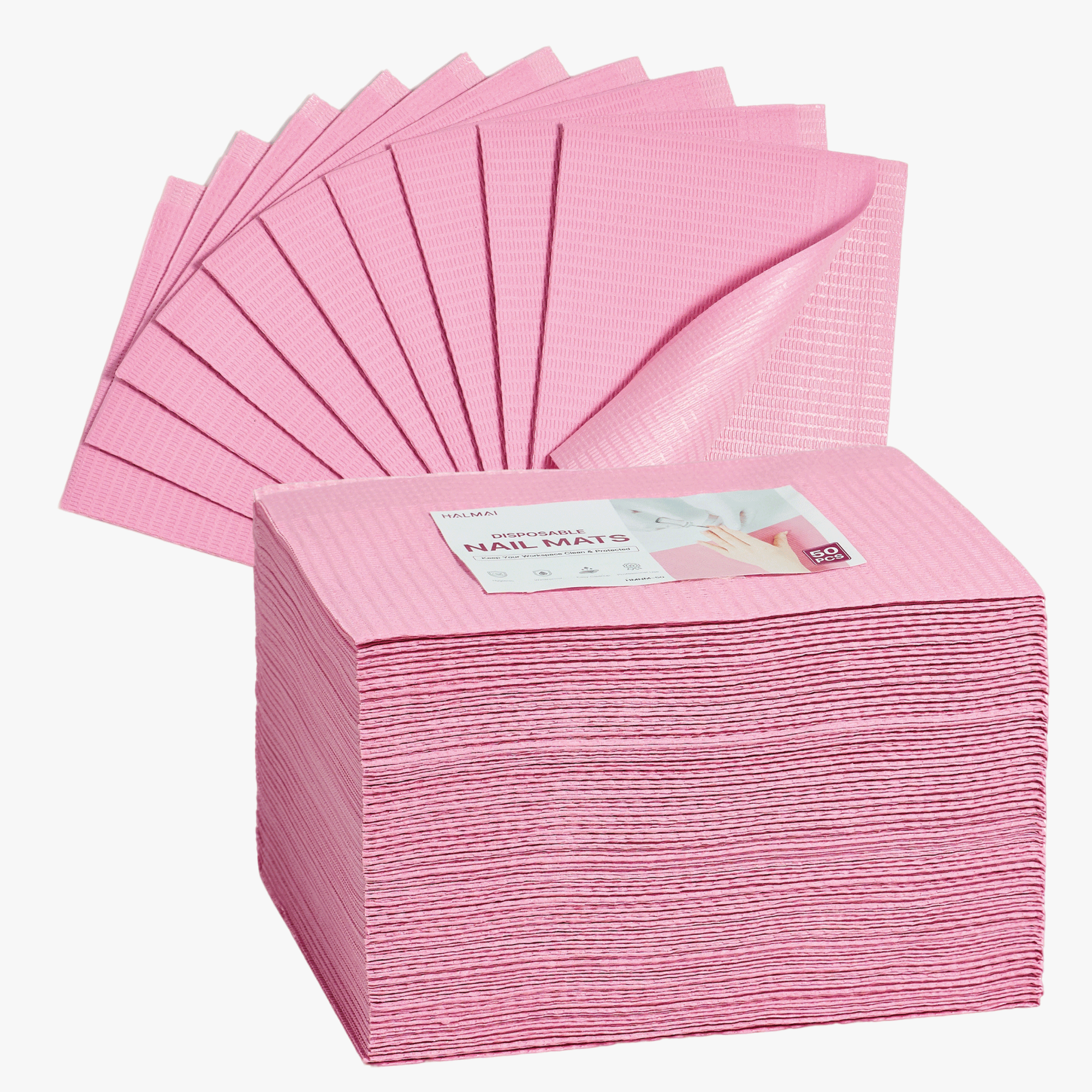Alfombrillas desechables para manicura HALMAI – 50 unidades de almohadillas protectoras de color rosa para la mesa de manicura
