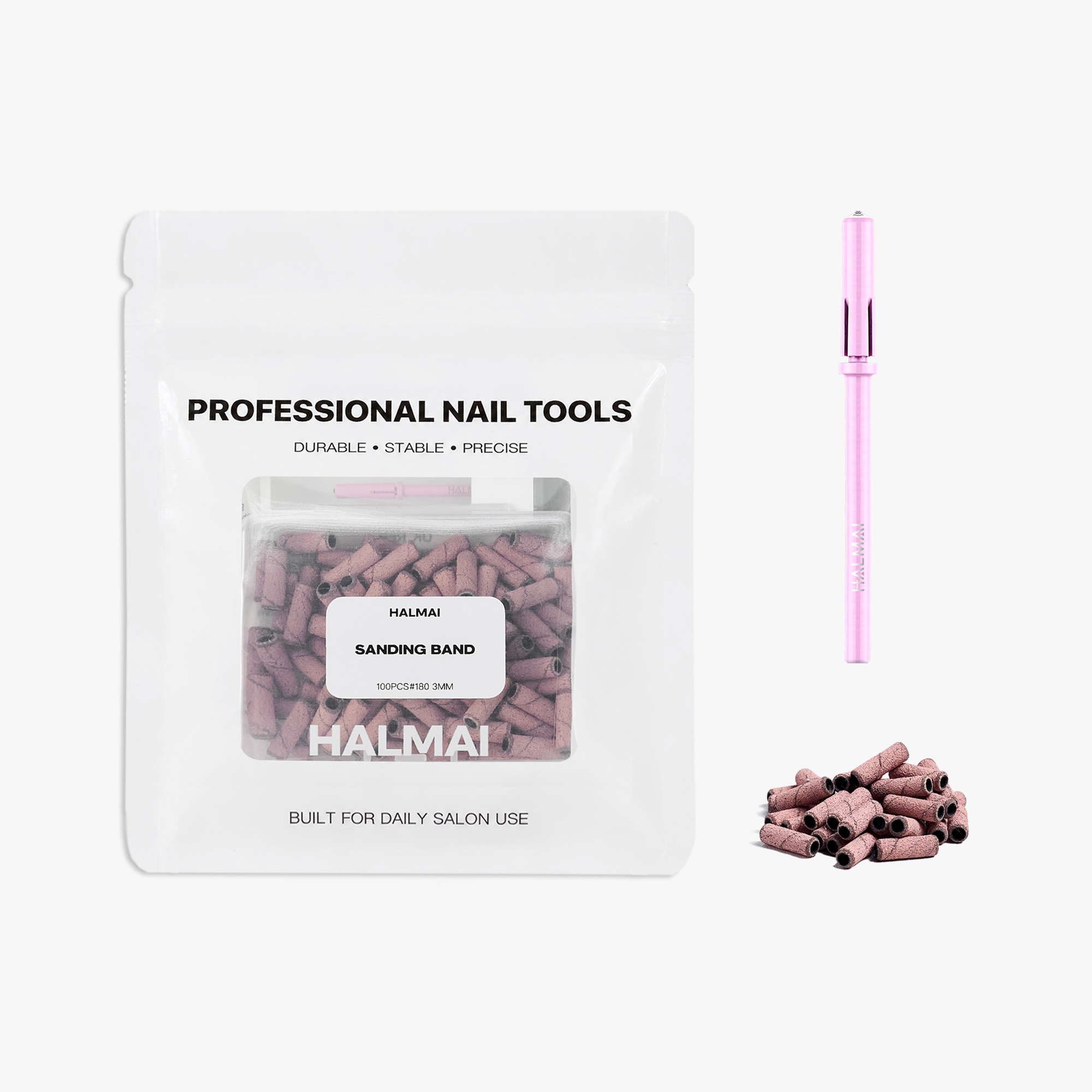Mandrin + lot de bandes de ponçage – Mandrin rose + 100 bandes #180