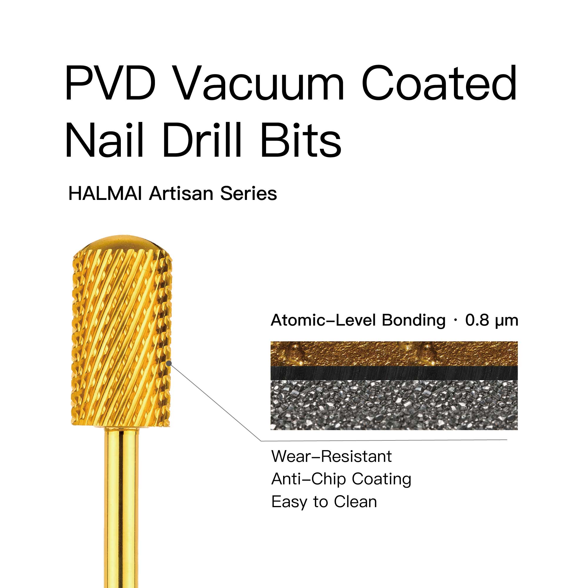 HALMAI Professional PVD-Coated Tungsten Carbide Smooth Top Barrel Nail Drill Bit