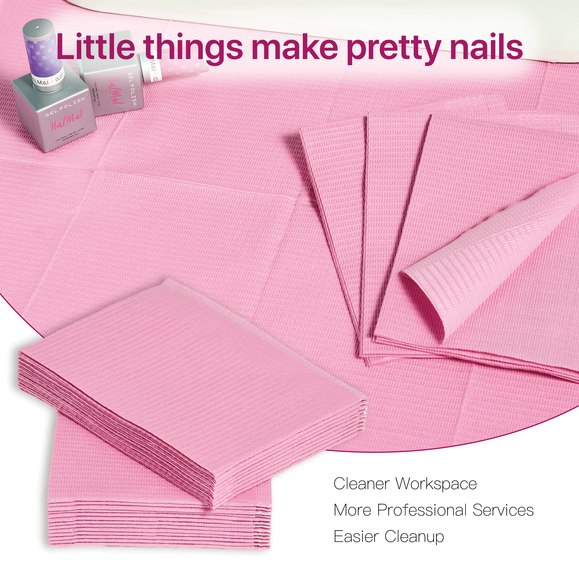 Alfombrillas desechables para manicura HALMAI – 50 unidades de almohadillas protectoras de color rosa para la mesa de manicura